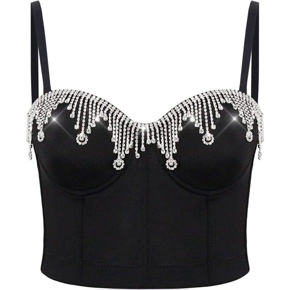 NWT Sparkling Bling Swarovski Crystal Rhinestone Pink Bustier Bra Top + … - Picture 7 of 9